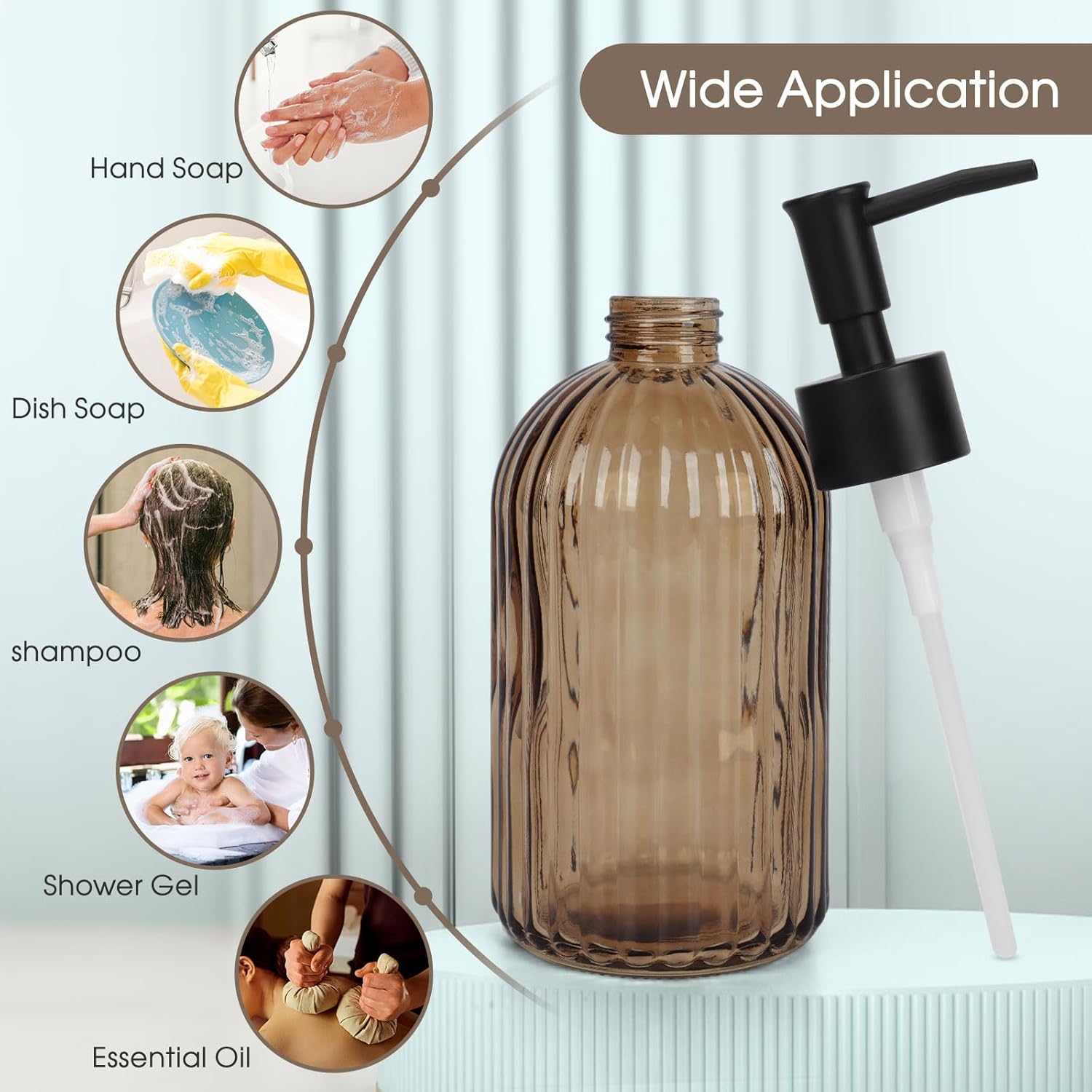 13.5oz Stripe Glass Soap Dispenser with Black Plastic Pump, 400ml Liquid Hand Soap Dispenser, Rustproof Pump for Kitchen & Bathroom, Great for Lotions — image 6