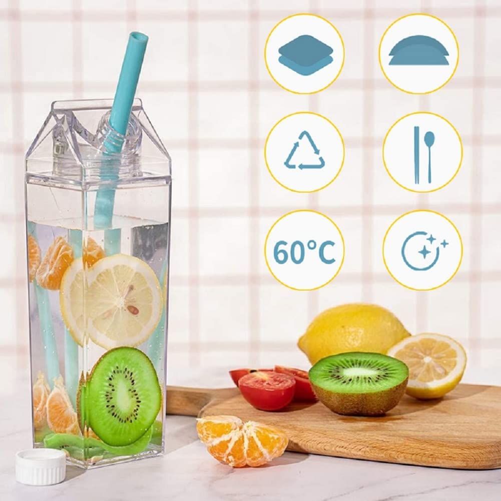 Milk Carton Water Bottle 17oz (500mL) Plastic Clear Square Milk Bottles BPA Free Leakproof Milk Carton Cups Portable Reusable โ image 3