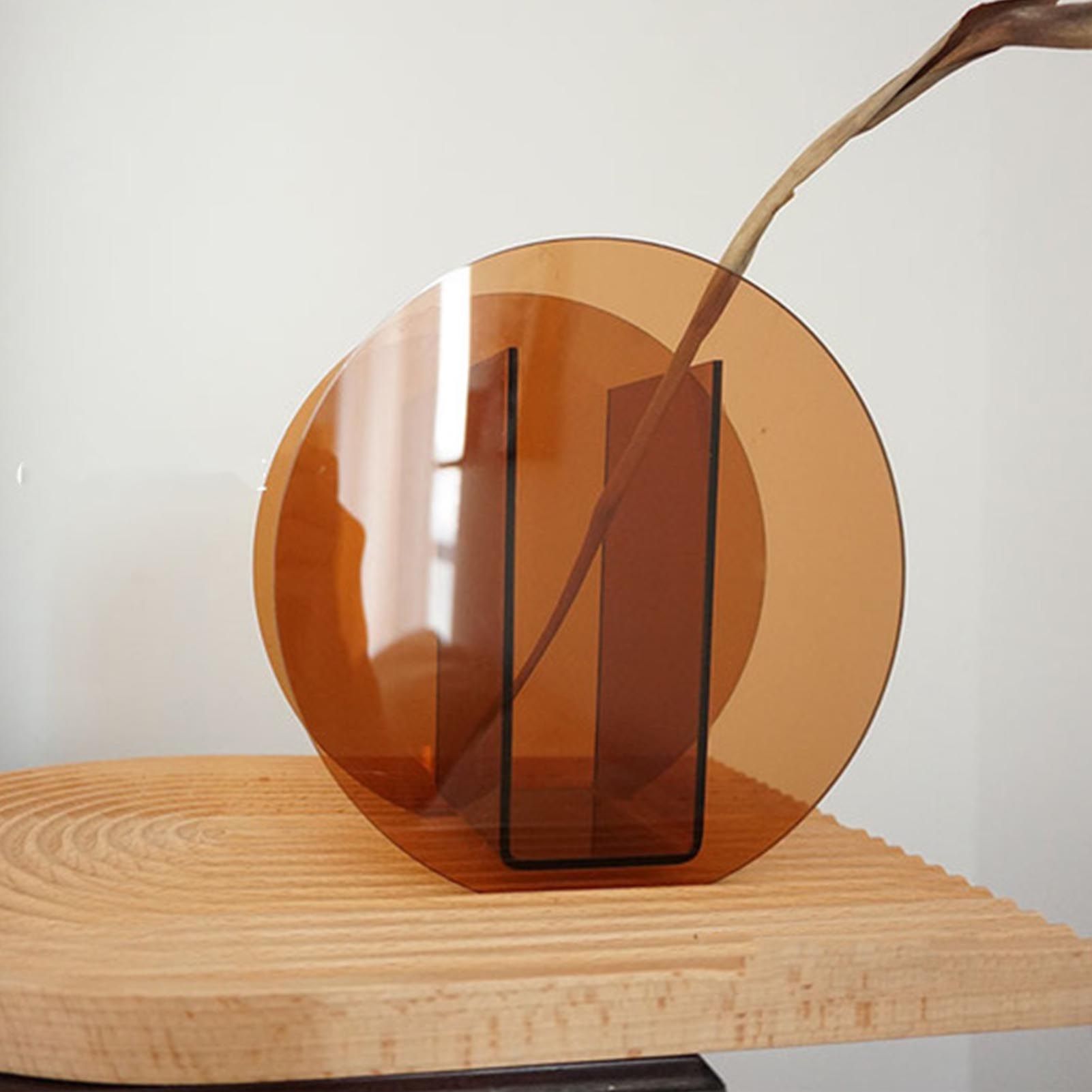 Brown Acrylic Vase Transparent Decorative Flower Vase Nordic Glass Vase Ornament for Office Living Room Book Shelf Brown Circle — image 6
