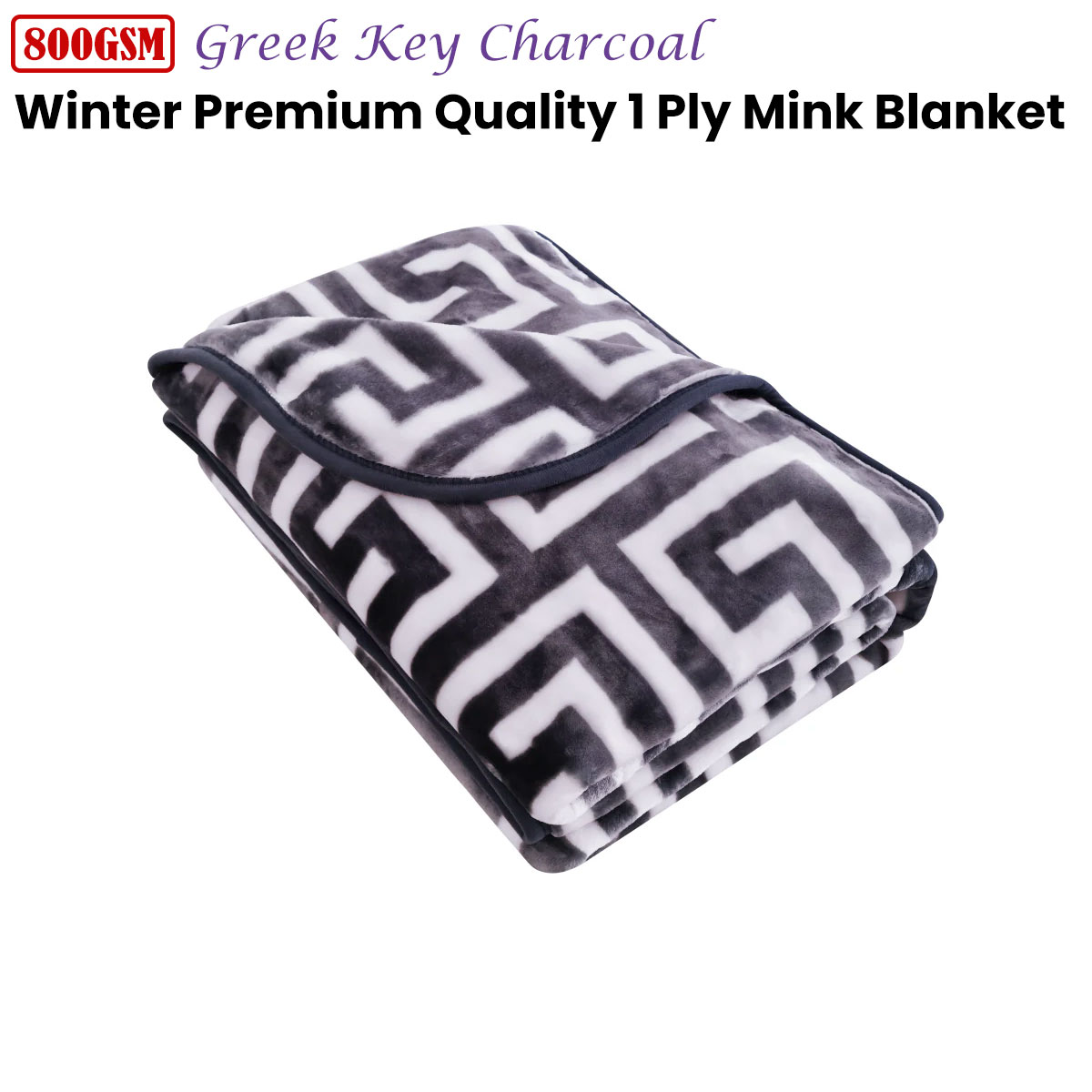Bloomington 800GSM Greek Key Charcoal Winter Premium Quality 1 Ply Mink Blanket King — image 2