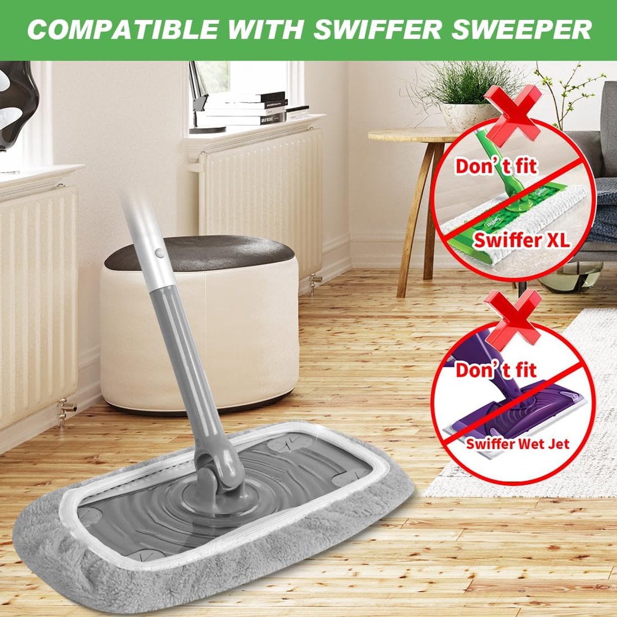 4 Pack Reusable Microfiber Cloths - Suitable for Efficient Sweeping Cleaning - Suitable for Swiffer Sweeper - Wet & Dry Cleaning Cloths - Mop Head Replacement — image 6