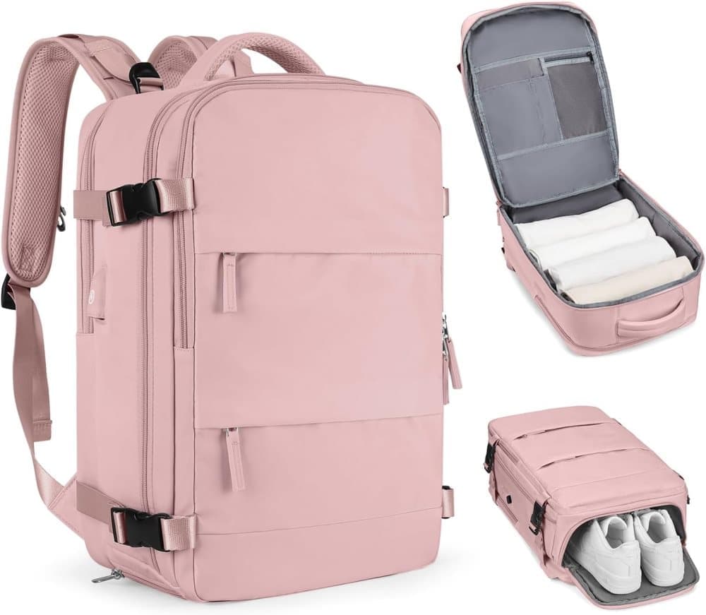42L Travel Backpack Cabin Bag Hand Luggage Flight with Dry Wet Sorting, 42 x 30 x 20 cm, Pink โ image 2