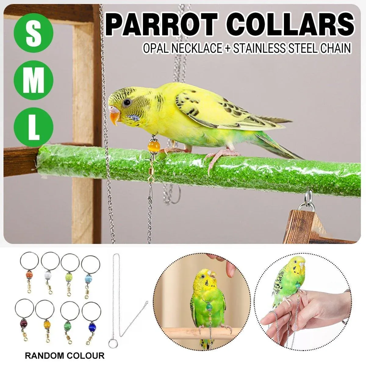 Parrot Neck Collar Stainless Steel Bird Chain Training Adjustable Bird Leash - M-Diameter 1.9cm — image 2