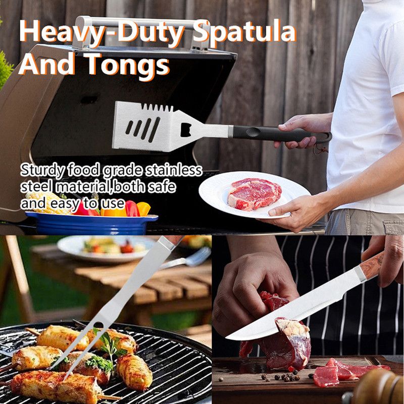 Complete Multi-Functional BBQ Tool Set, 31-Piece Deluxe BBQ Tool Set, Food-Grade Stainless Steel BBQ Tools with Wood-Grain Handles—Ideal for Home and Outdoor — image 5