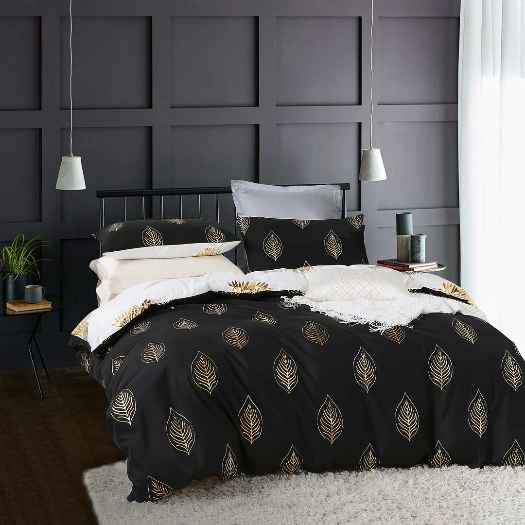 Reversible Design Super King Size Black Gold Duvet Quilt Cover Set — image 3