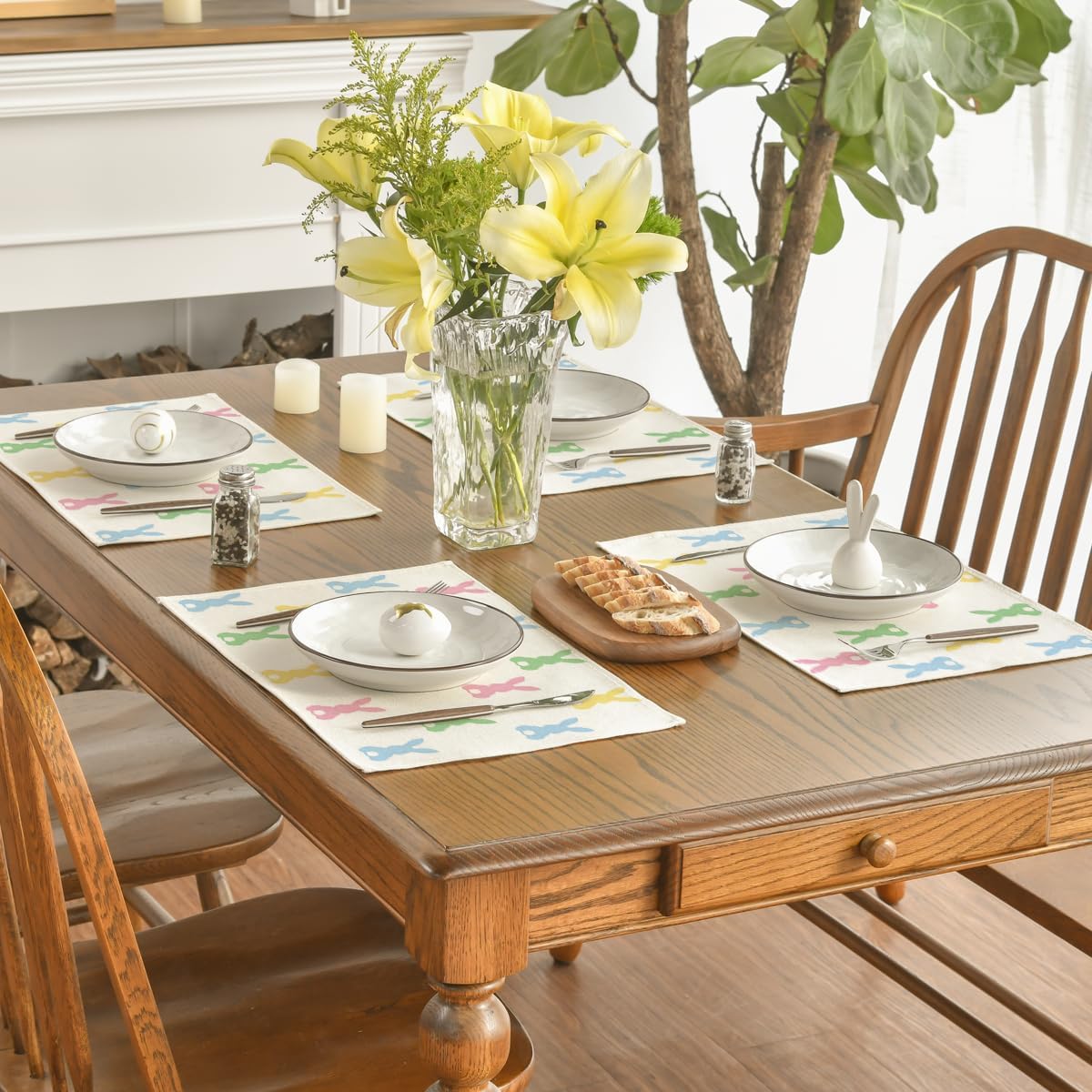 Colorful Bunny Rabbit Easter Placemats Set of 4, 12x18 Inch Seasonal Table Mats for Party Kitchen Dining Decoration โ image 4