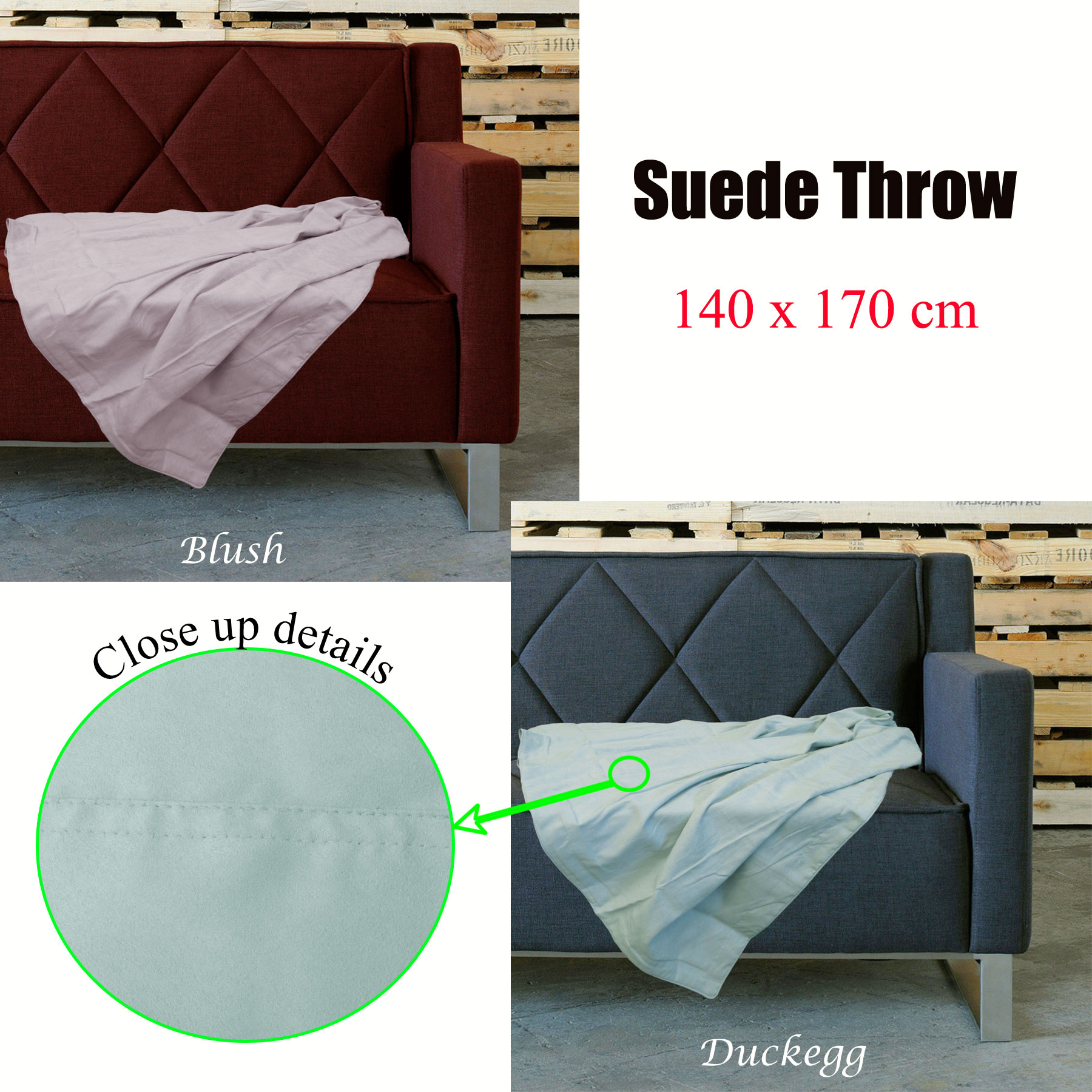 Retro Home Portsea Faux Suede Throw 140x170 cm Duckegg — image 2