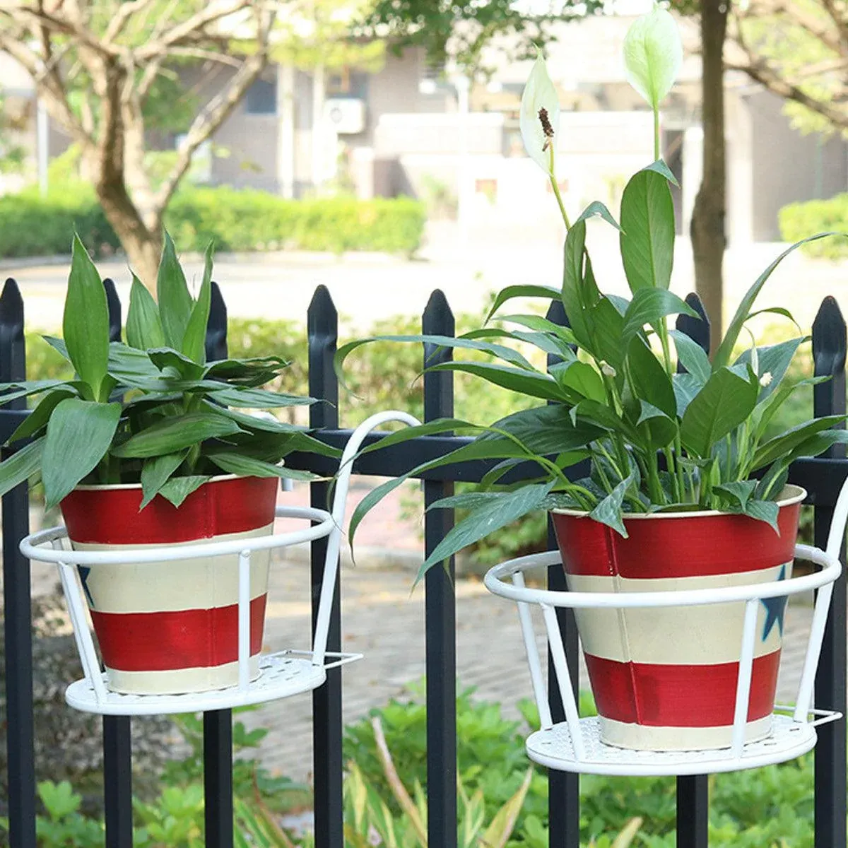 Iron Balcony Flower Rack Hanging Pot Hanger Railings Planter Rack Outdoor Garden โ image 4
