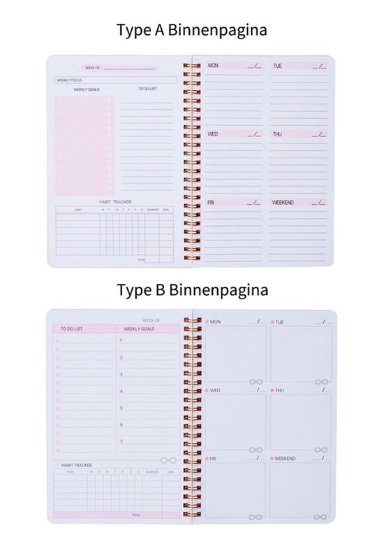 Weekly planner - Notebook for weekly to-do list - With goals and habit tracker - A5 format - Spiral binding - Unisex (Pink, Type A) β image 3