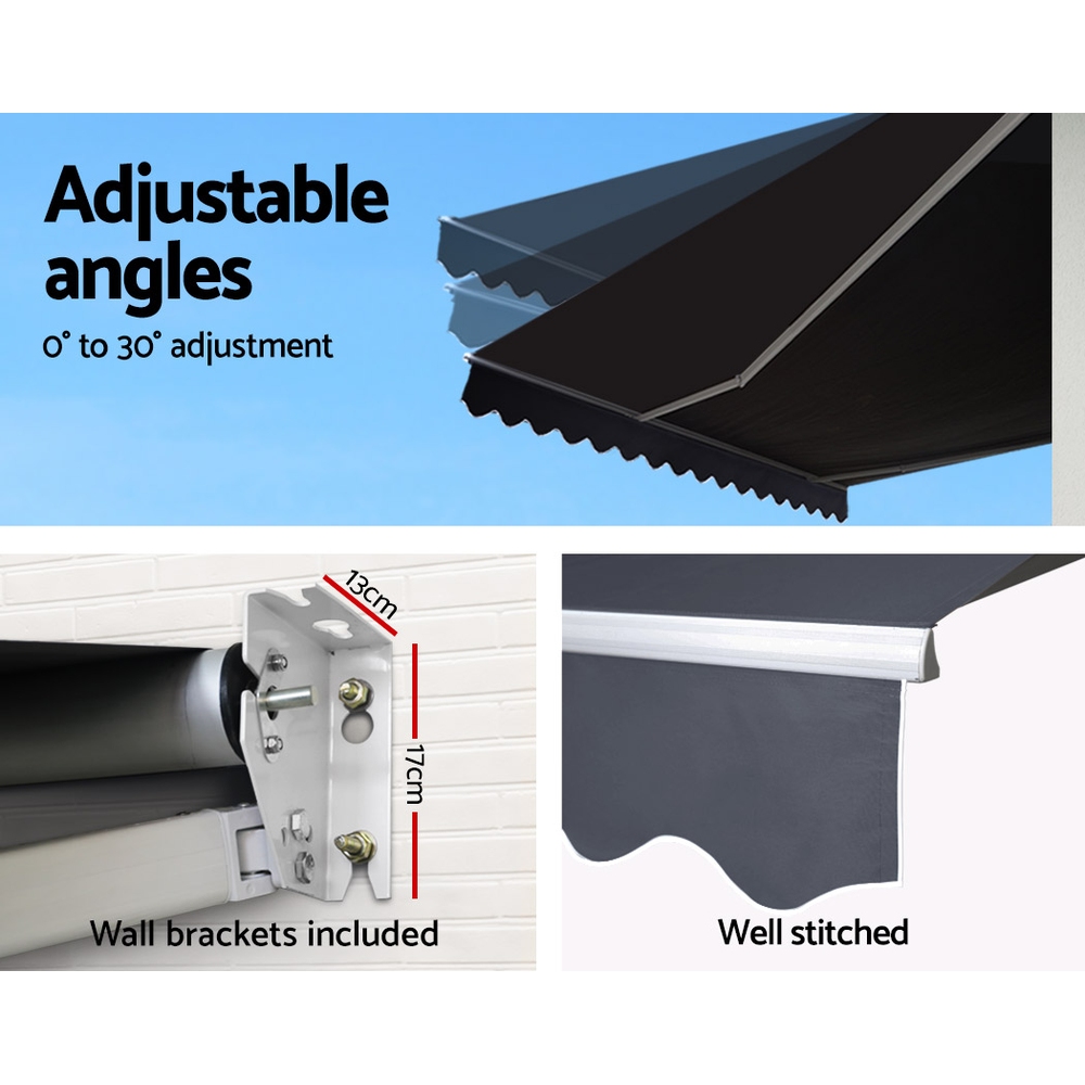 Instahut Retractable Folding Arm Awning Manual Sunshade 5Mx3M Grey — image 5