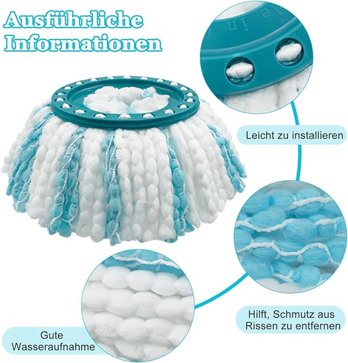 3-Pack Replacement Mop heads - Replacement microfiber - Dual fiber system - High water absorption and dirt pickup - Suitable for all floor types — image 4