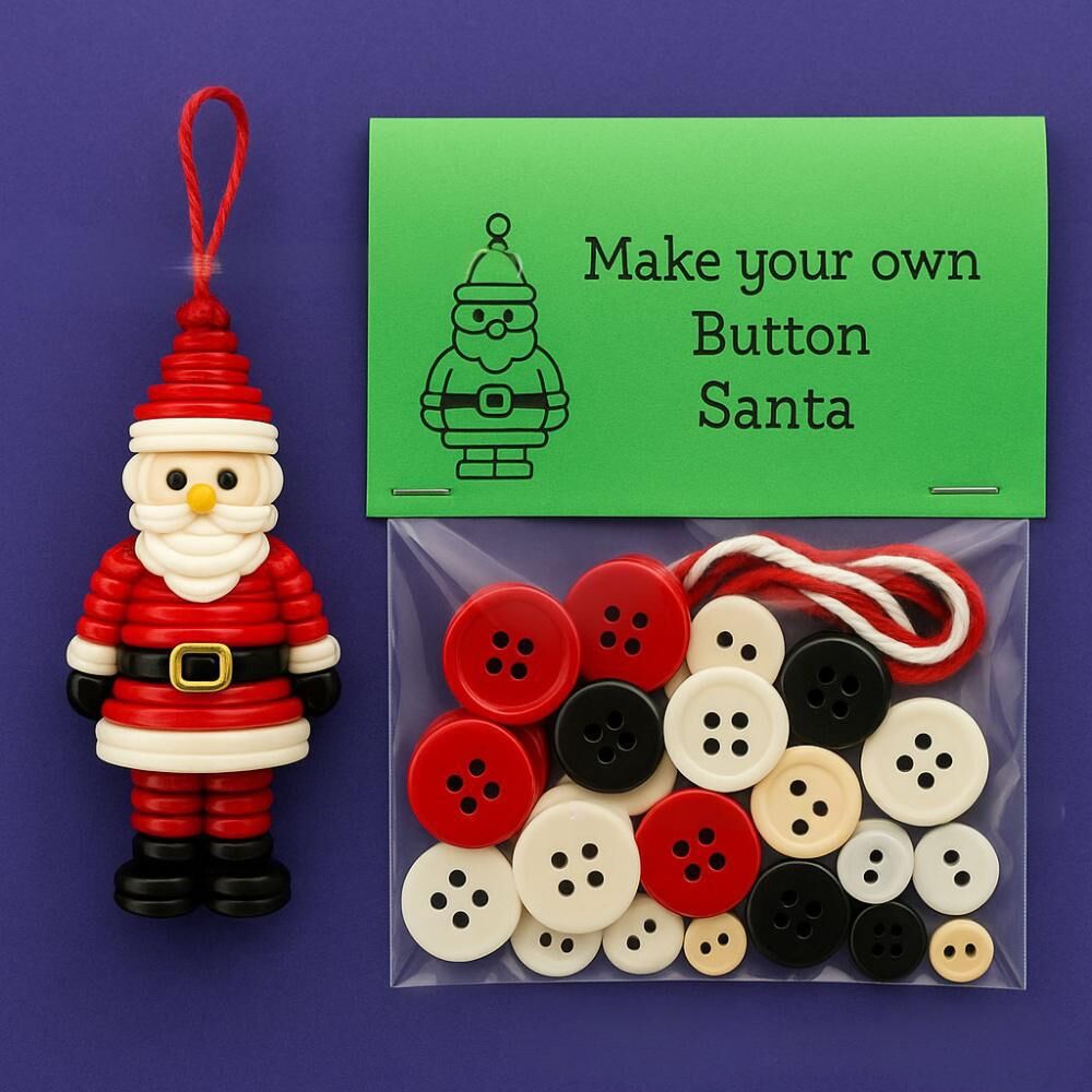 Christmas gift Christmas Button Ornament - Festive Santa Design Craft Kit- Set of 5 pieces(Santa Claus、Snowman、angel、Red Christmas tree and green Christmas — image 2