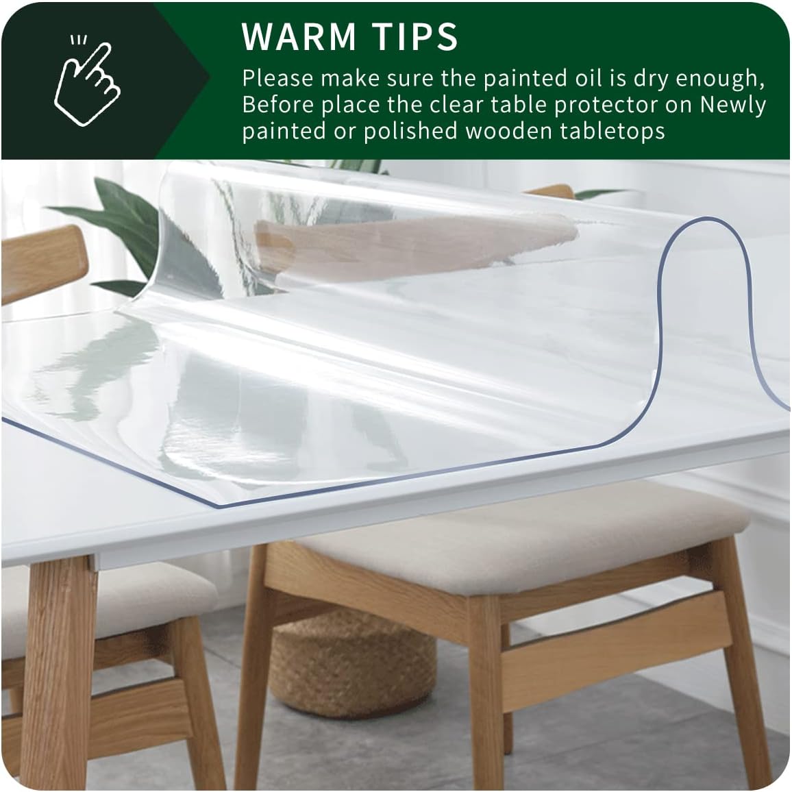 Upgraded 12x24 Inch Clear Plastic Dining Table Cover Protector PVC Vinyl Heat Resistant Tablecloth for Wood Furniture Coffee Bed Sofa Side Corner Table Top — image 3
