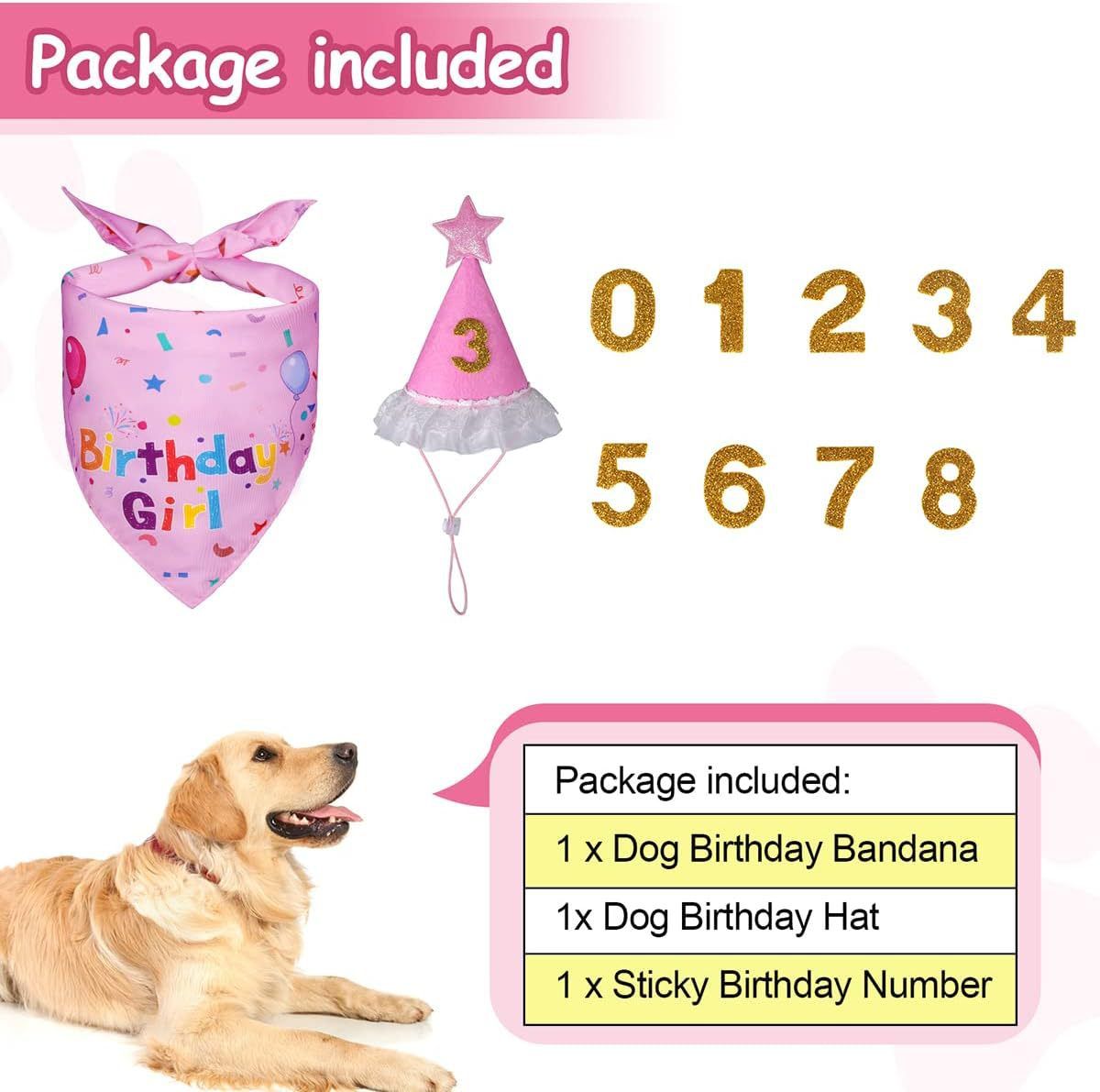 Pink Pet Birthday Bandana and Hat Set - Soft Cotton, Double-Sided Print, Adjustable Party Hat with Number - Cute Dog Birthday Accessories for Photo Props and — image 5