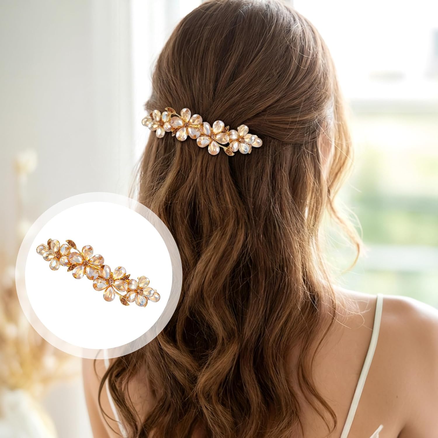 Champagne Rhinestone Hair Clips,Shimmeroo Fancy Hair Clips for Women,Flower Crystal Hairs Clip for Elegant Wedding & Party Barrettes — image 5