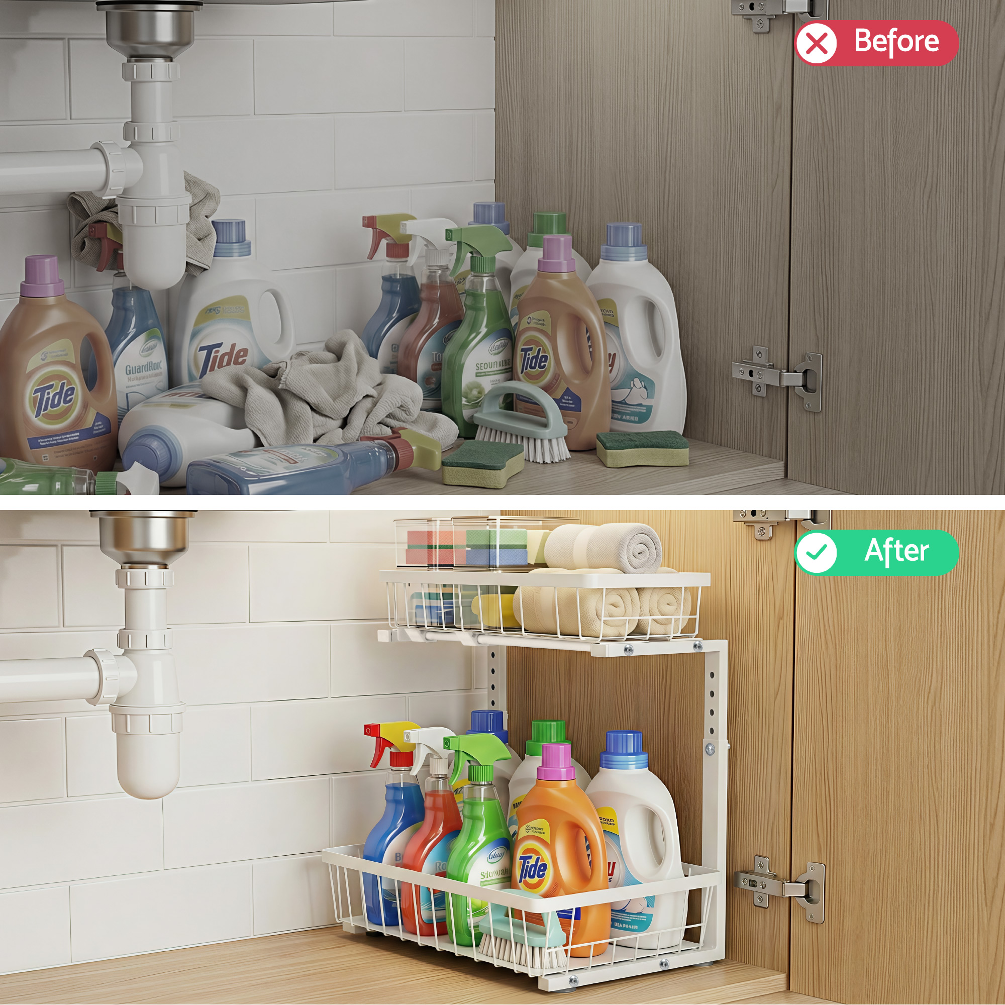Artiss Under Sink Organizer Storage with 2 Slide Out Drawers 5 Adjustable Height Bathroom Kitchen Cabinet โ image 6