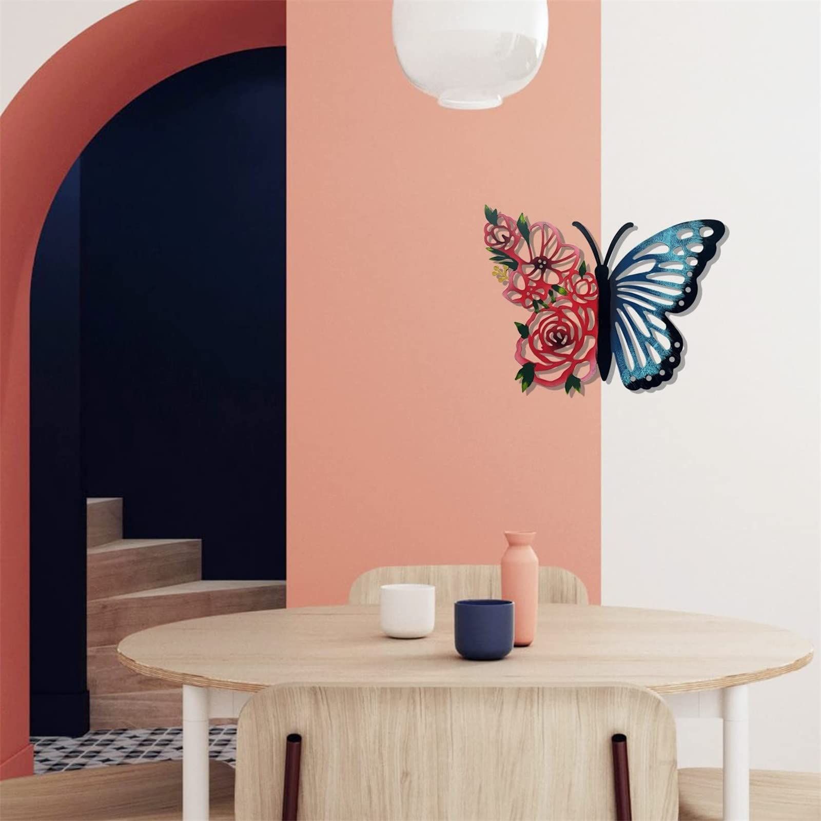 Metal Butterfly Rose Wall Decor Wall Art Sculpture Spring Outdoor Roses Flower Wall Decor Hanging Iron Hollow Ornaments — image 3