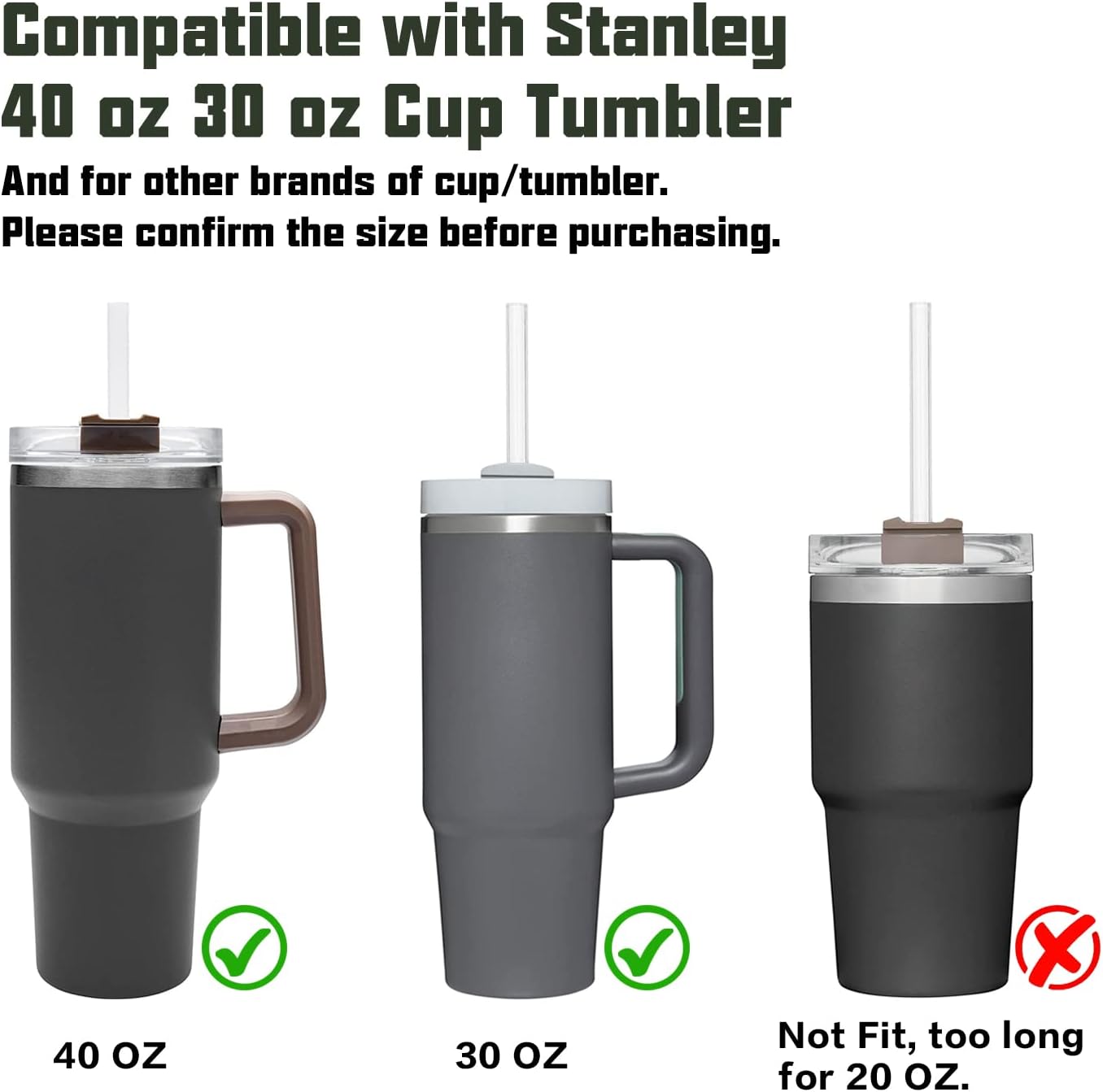 Replacement Straw Compatible with Stanley 40 oz 30 Cup Tumbler, 6 Pack Reusable Cleaning Brush, Plastic, Clear Straw*6 For 40oz/30oz — image 3