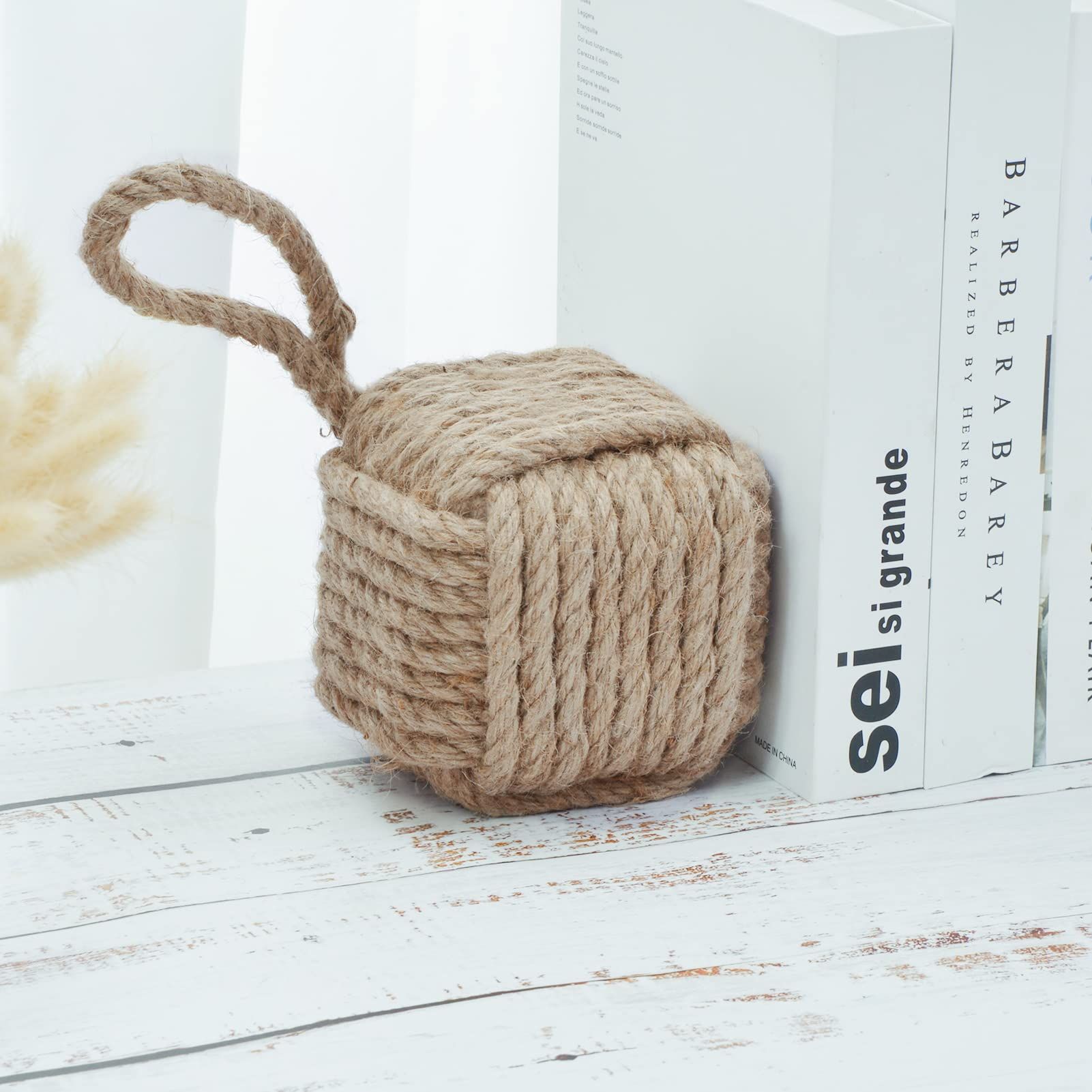 Rope Knot Door Stops Decorative Nautical Door Stopper Handmade with Handle, Jute Weighted Interior Doorstop Sailor (5"x5”, 4.4lbs) — image 5