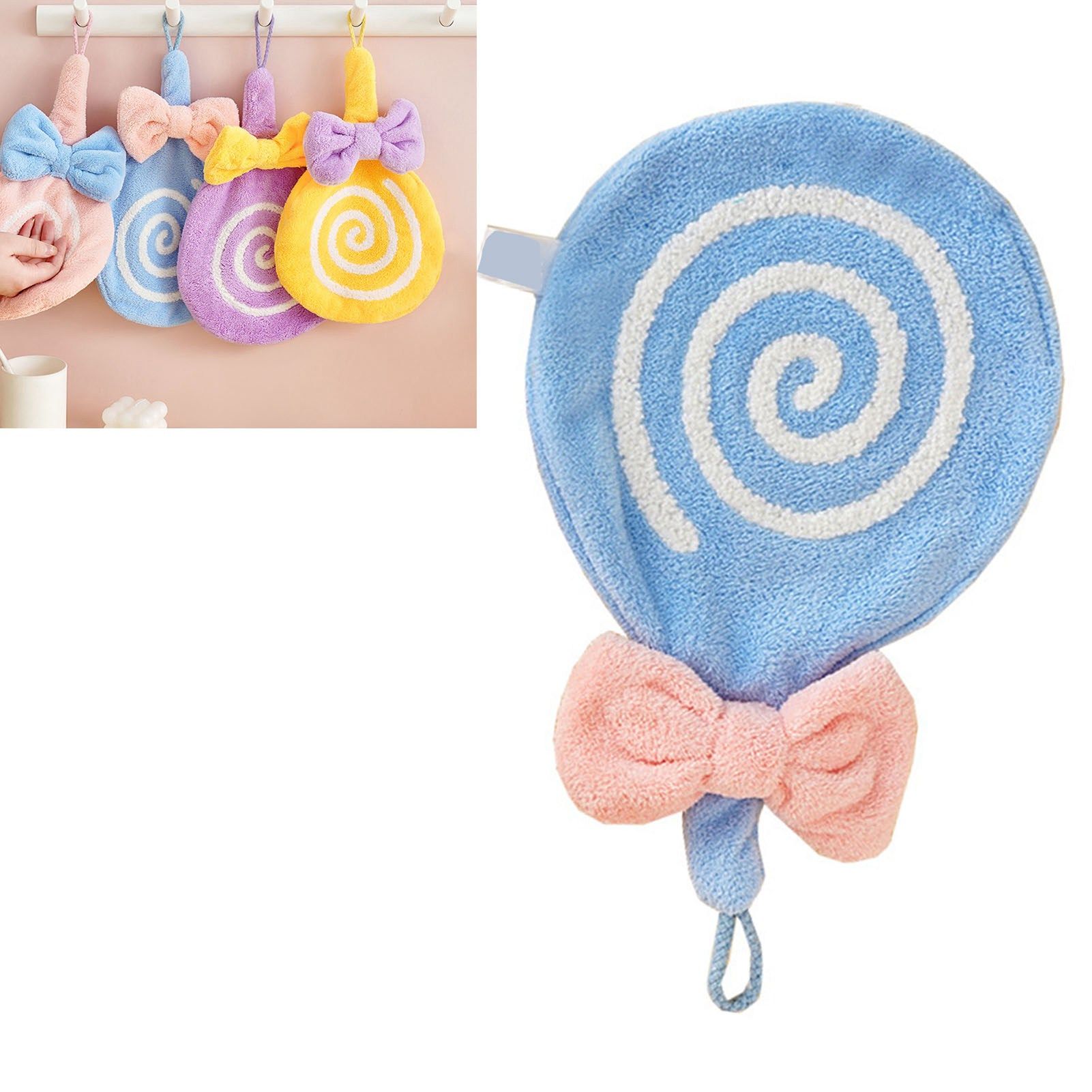 Cute Kids Hand Towel Thickened Soft Coral Velvet Absorbent Hand Towel with Hanging Loop for Bathroom Kitchen Blue โ image 5