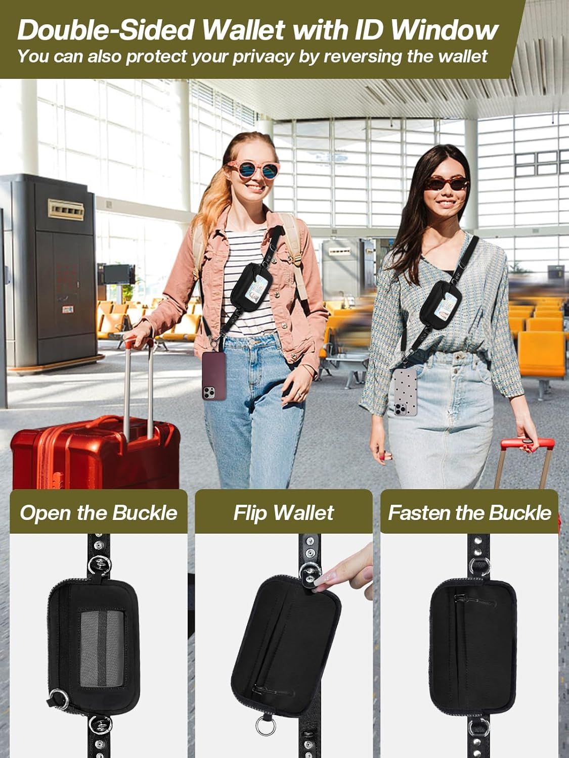 Phone Lanyard with Wallet Adjustable Detachable Black โ image 3