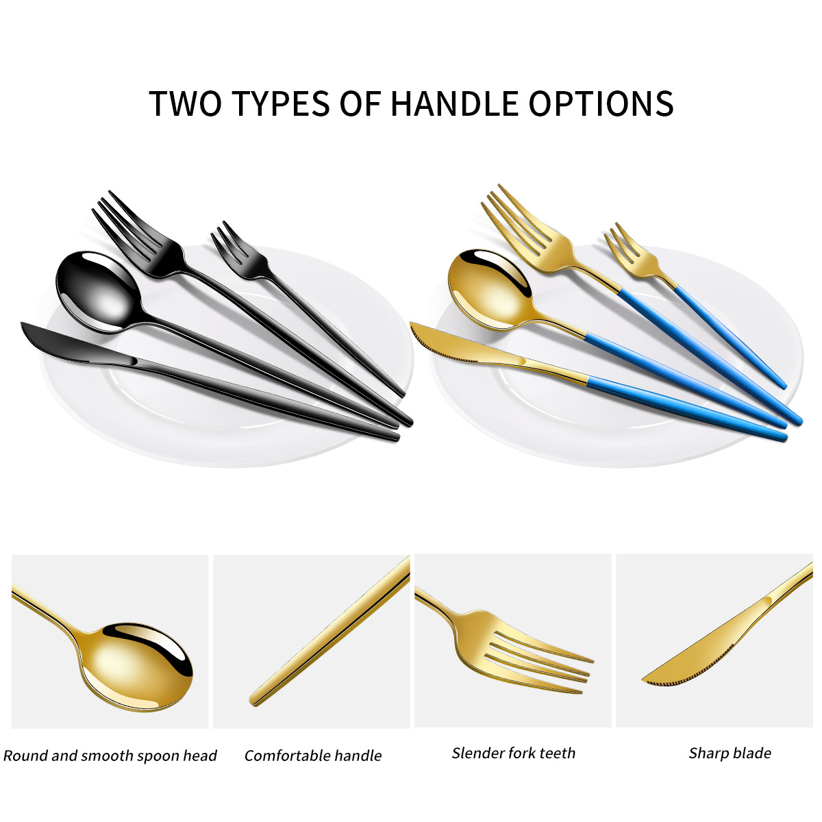 Black And Gold Patchwork Colours 410 Stainless Steel 16-Piece Flatware Set - Elegant Dinnerware with Knife, Fork, Spoon for 4 People โ image 3