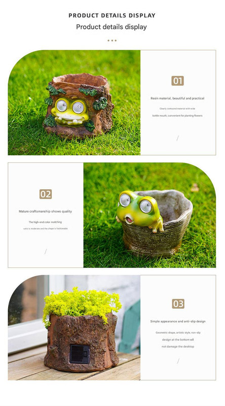 Frog Solar Light Planter - Resin Succulent Pot with Glowing Eyes (Stump frog) — image 4
