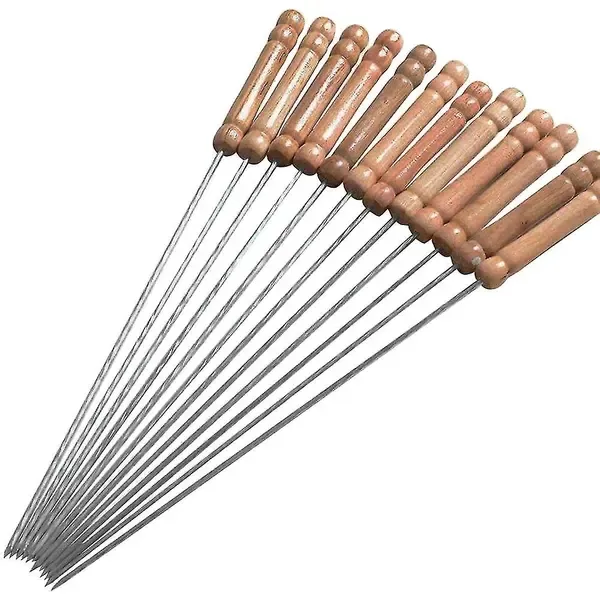 20 Pack Stainless Steel BBQ Skewers with Wooden Handles, Twisted Non-Slip Design for Grilling, Camping and Outdoor Cooking, 30 cm