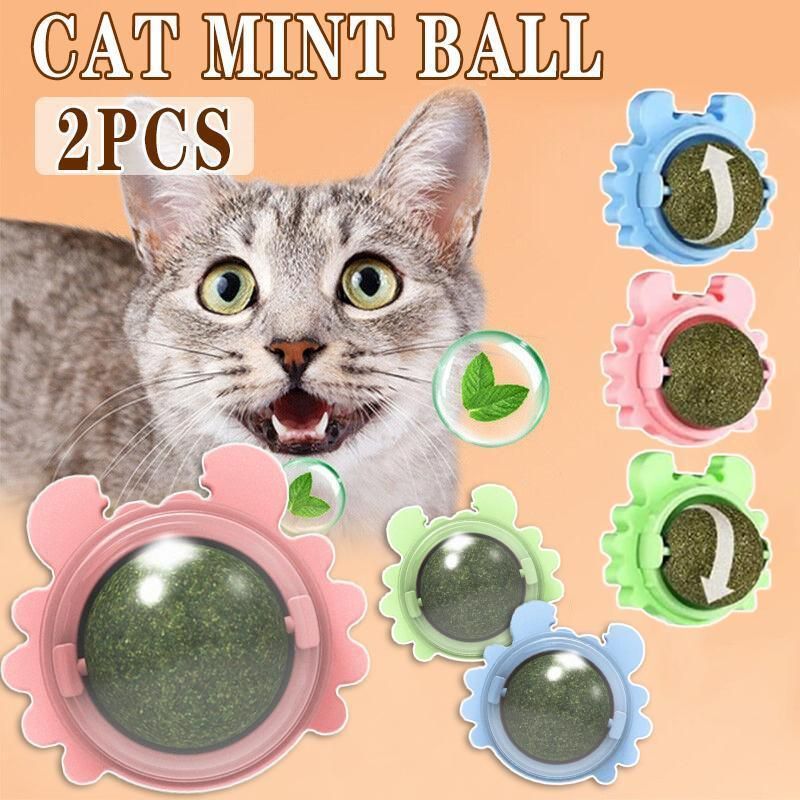 2PCS Rotatable Catnip Mint Ball Cat Treat Toys Licking Snack Cat Molar - Green — image 2