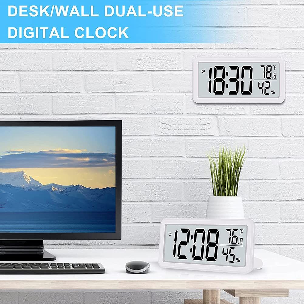 Digital,Desk Clock,Battery Operated LCD Electronic Clock for Bedroom Kitchen Office - WhiteTemperature and humidity — image 3