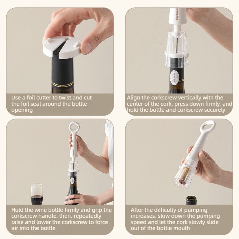 Air Pressure Wine Opener, 2-in-1 Portable Wine & Beer Bottle Opener for Home Use—White — image 6
