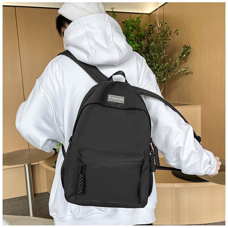 Waterproof School Backpack for Travel, Unisex Solid Color, Black — image 6