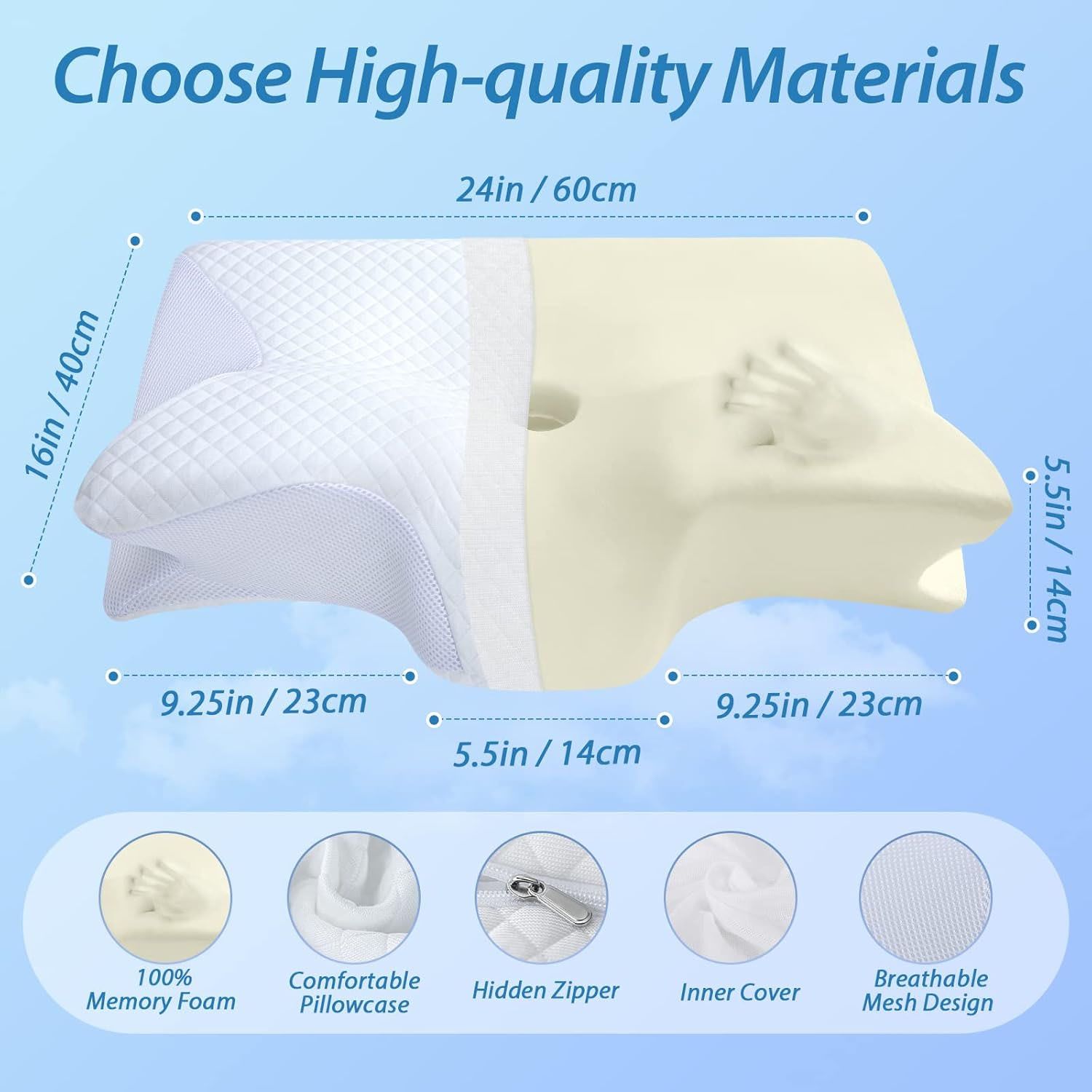 Cervical Neck Pillow for Neck Pain Relief, 2 in 1 Ergonomic Orthopedic Bed Pillow for Sleeping, Memory Foam Pillows for Side, Back & Stomach Sleepers with — image 2