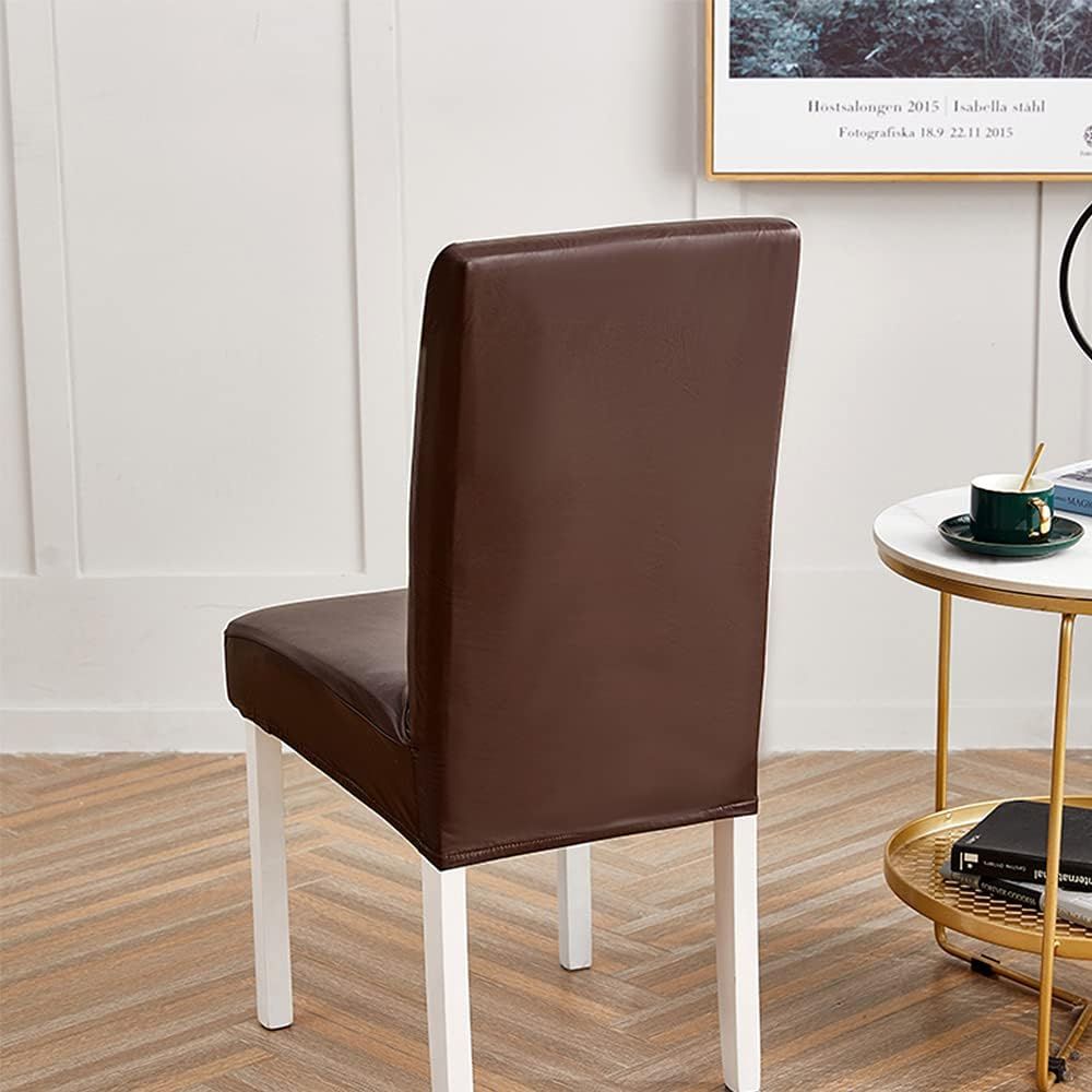 Stretch Dining Chair Covers Waterproof PU Leather Chair Slipcovers Chair Protector Cover Universal Chair Covers for Dining Room Kitchen Hotel (Set of — image 4