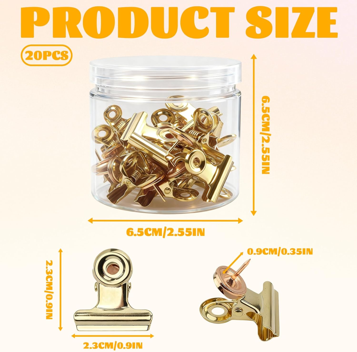 20Pcs Push Pins Clips Gold - Metal Bulldog Clips with Pushpin - Cork Board Thumb Tacks for Home Office School Artworks Projects on Cork Photos Documents on β image 3