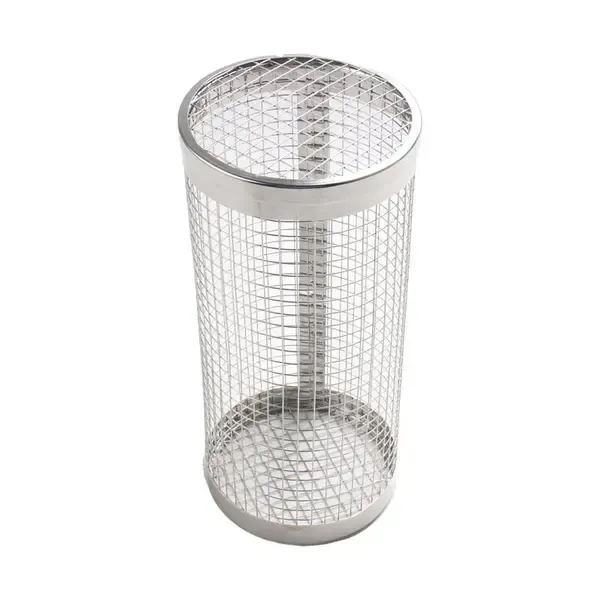 Round BBQ Grill Basket Set, Stainless Steel Non-Stick Mesh Roller with Fork for Outdoor Grilling, Silver, 20 x 9.5 cm โ image 2