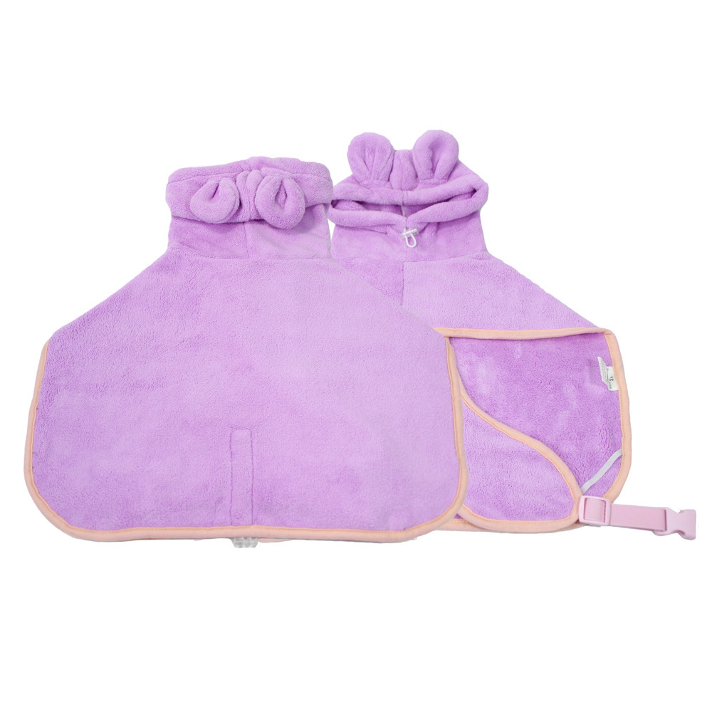 Purple Hooded Dog Bathrobe - Super Absorbent, Adjustable Fit, Cozy Pet Towel (Size: XS) — image 3