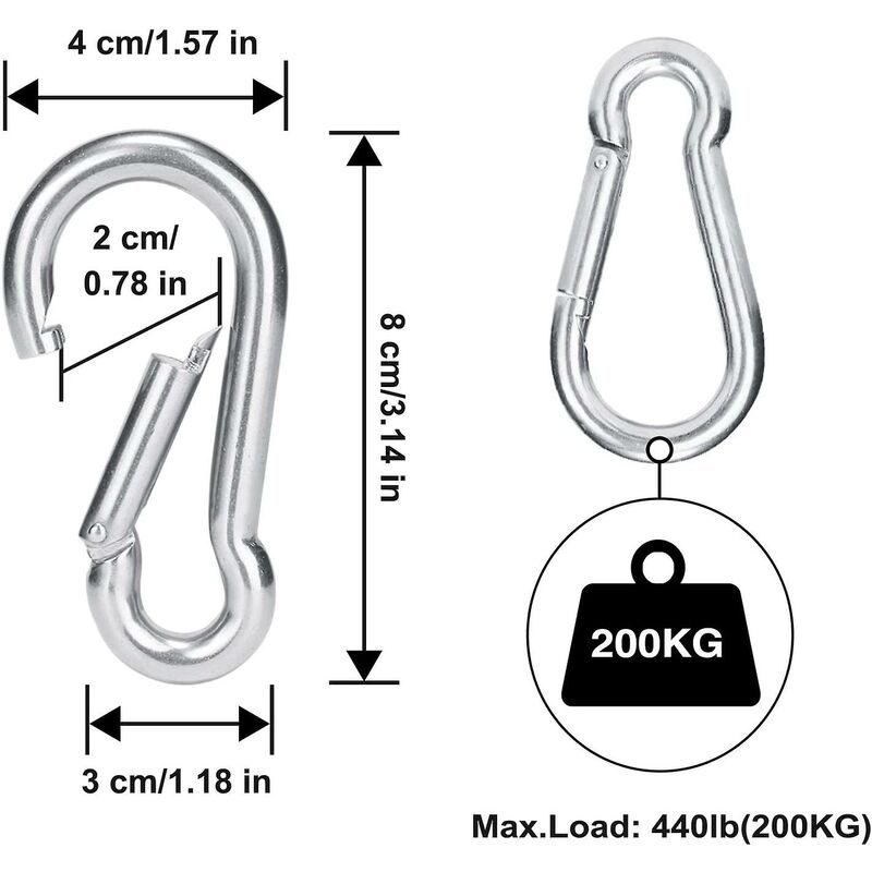 4 pcs Heavy Duty Carabiner Hooks For Sports, Locking Dogs, Hammock Swing, 304 Stainless Steel, 8Mm Thickness — image 3