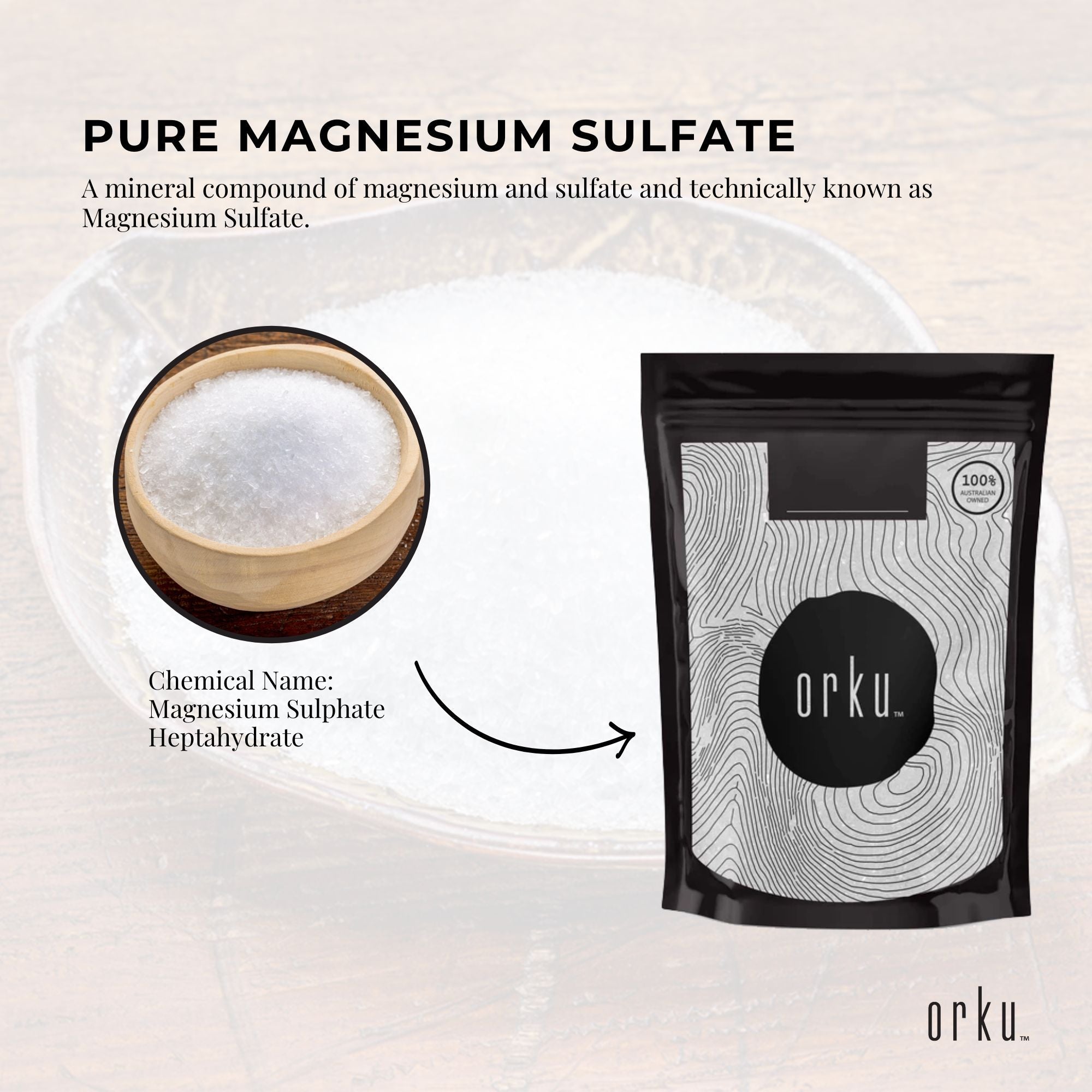 Orku 100g Epsom Salt - Magnesium Sulphate Bath Salts For Skin Body Sulfate — image 4