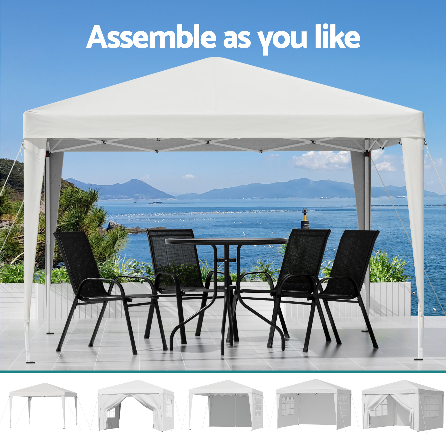 Instahut Gazebo 3x3 Pop Up Marquee Folding Tent Wedding Gazebos Camping Outdoor Canopy White — image 5