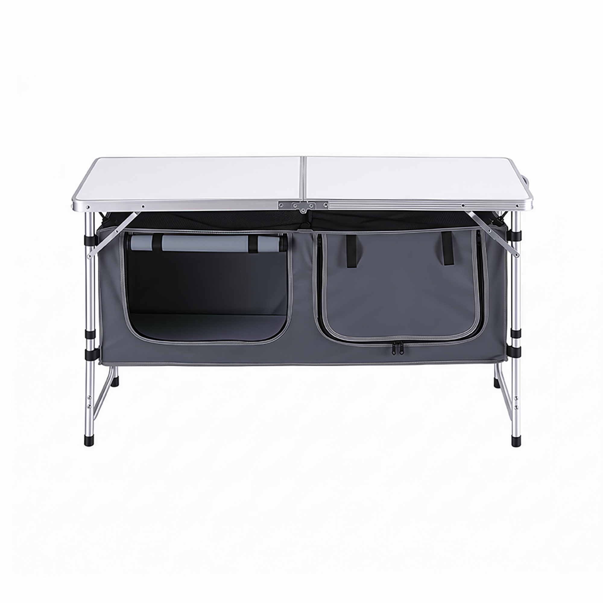 Weisshorn Camping Table Adjustable Storage Cabinet Aluminum MDF 120cm Grey — image 3