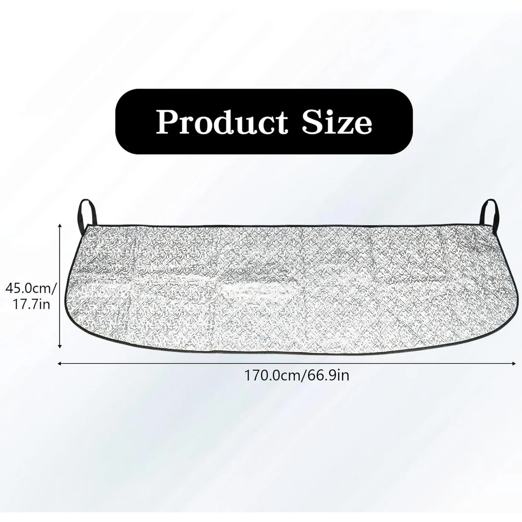 Car Front Windshield Cover Shade, 66.9"×17.7" Windshield Snow Cover for Fallen Leaf Dust and Snow, Universal Windshield Protector for All Seasons(Silver) — image 2