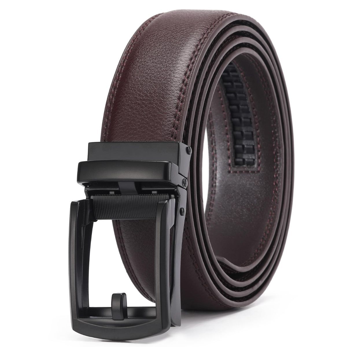 Ratchet Belt for Men Genuine Leather - Micro-Adjust Buckle Trim to Fit Dress Belt Casual to Formal Gift Boxed - Basic Black - Brown - Size 42"-50" — image 3