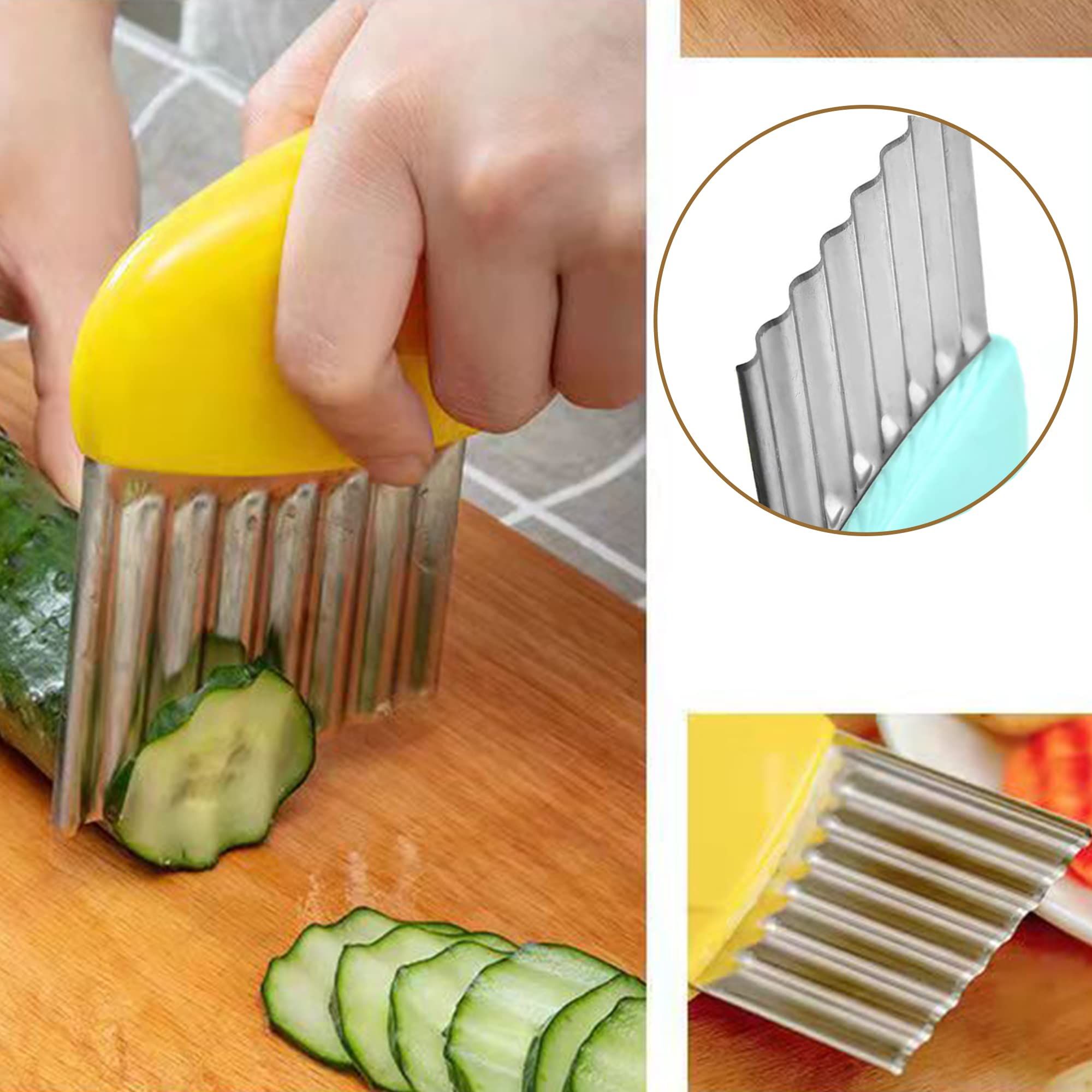 2pc Crinkle Cutter Wavy Chopper Knife - Slicer Helper Stainless-Steel French Fries Cutter for Vegetable Potato Cucumber Carrots — image 2