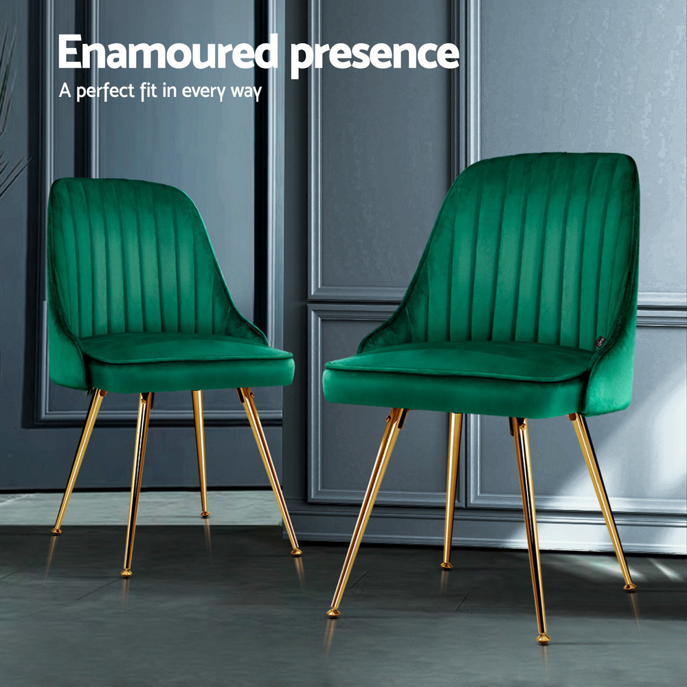 Artiss Dining Chairs Set of 4 Velvet Channel Tufted Green โ image 4