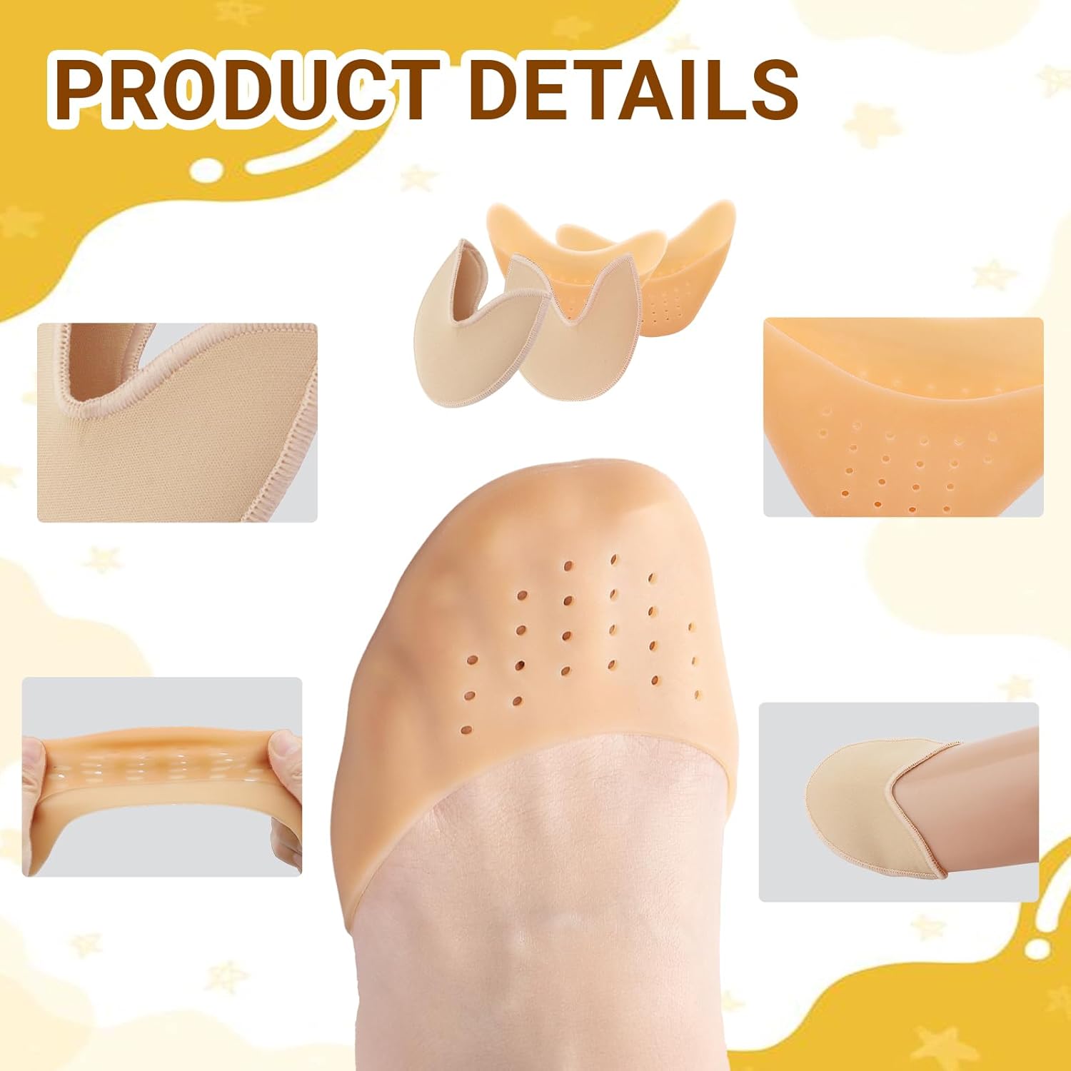 2 Pairs Toe Pads for Pointe Shoes - Cotton Pointe Shoe Ballet Dance Toe Pads & Silicone Gel Pads Pointe Shoes Protectors for Foot Metatarsal Protection — image 3