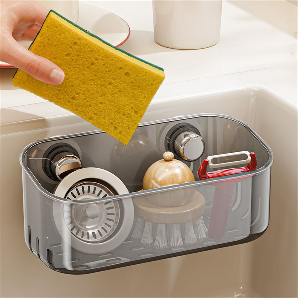 Plastic lock suction wall storage basket storage box for bathroom showers, bathtubs, and mirrors - transparent(grey) โ image 3