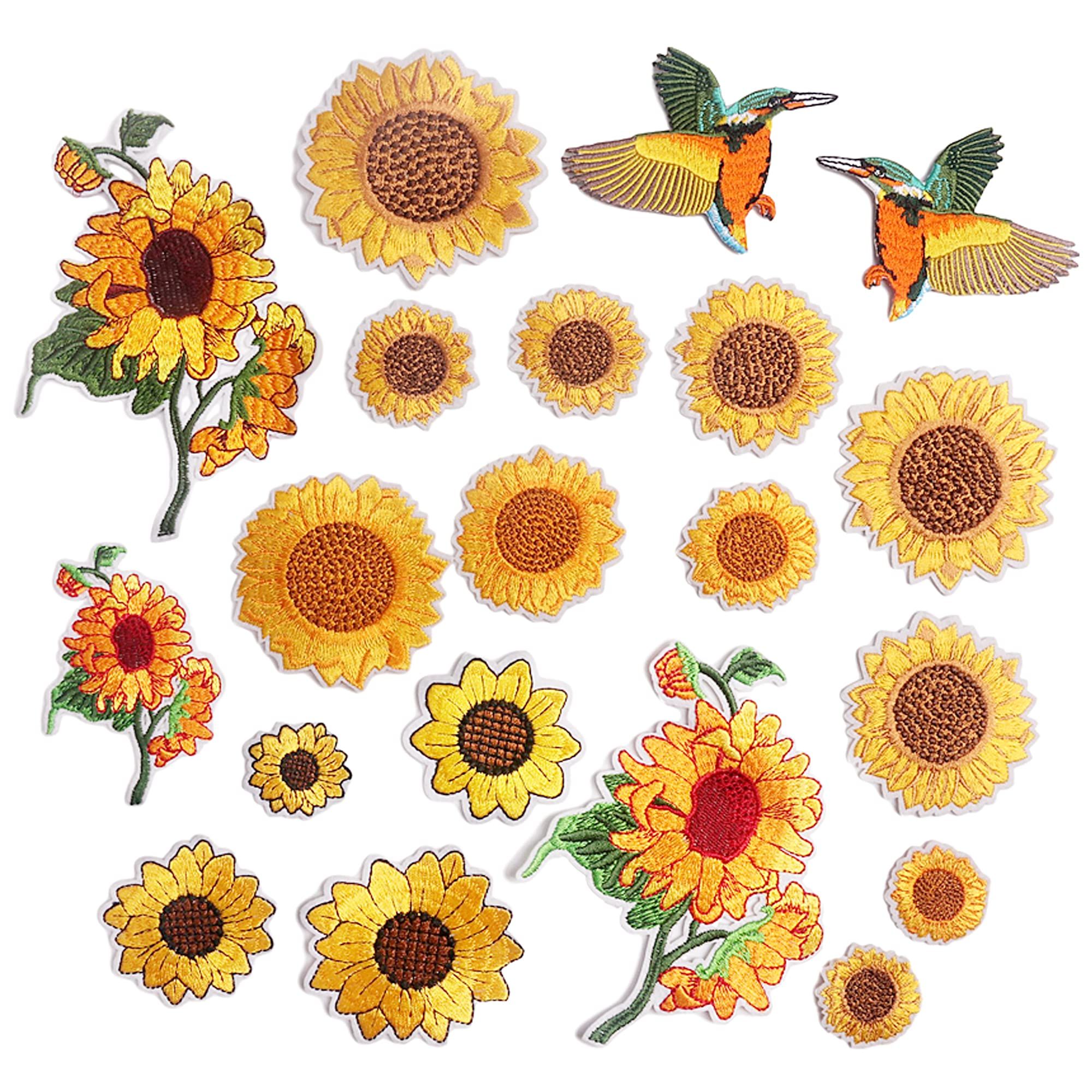 20 PCS Embroidered Flowers Iron on Patches, Sunflower Sew On Patches Bird Butterfly Embroidered Appliques Sticker Patches