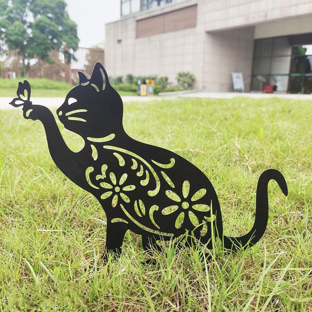 Cat Decorative Garden Stake Iron Hollow Exquisite Cat Garden Decor — image 6