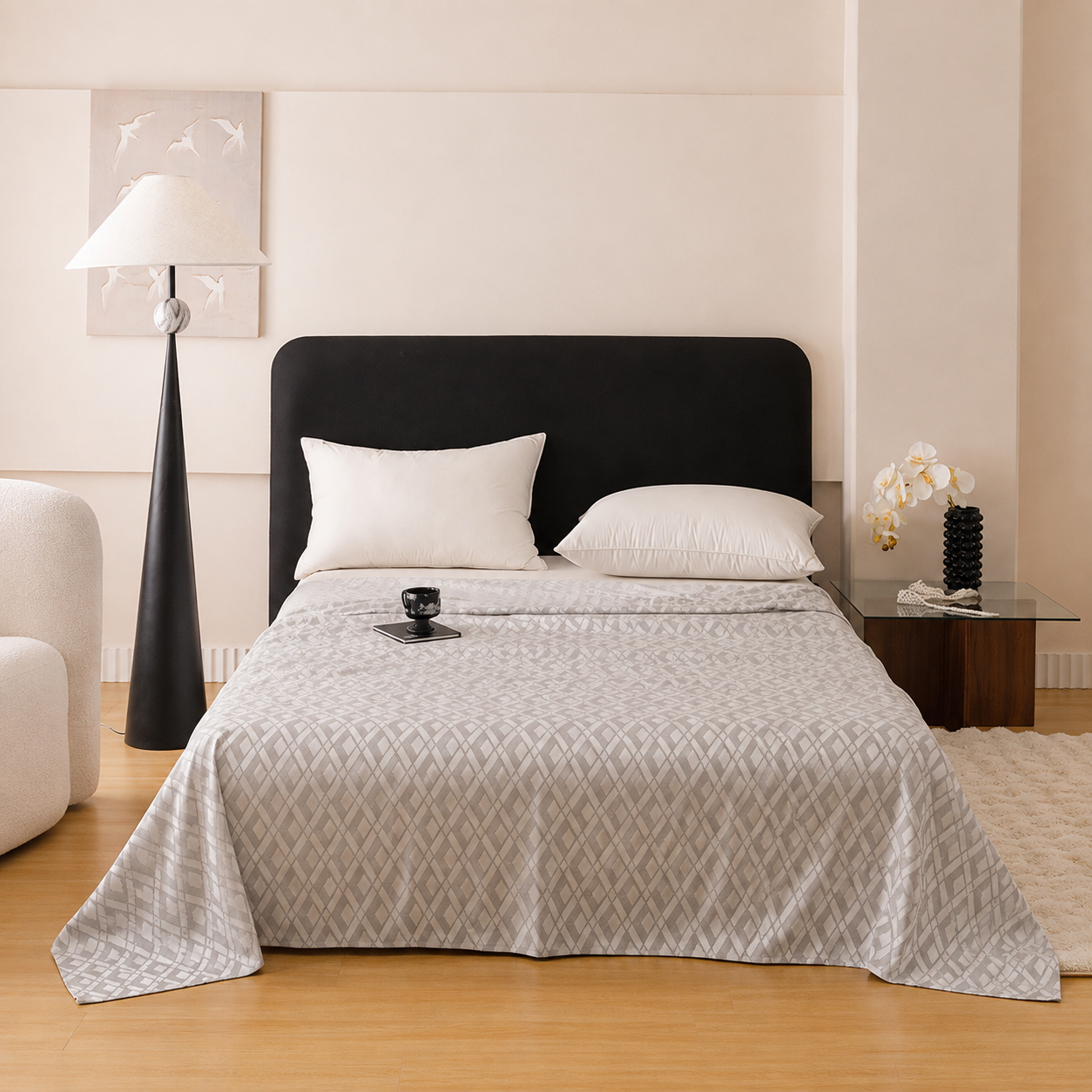 Silver Diamond Pattern Bamboo Fiber Summer Cooling Blanket 150ร200cm for Bed Sofa Air Conditioned Room Lightweight Breathable Gauze Coverlet